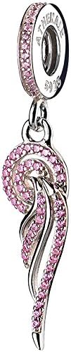 ATHENAIE 925 Silver Plated Platinum with Pave Pink CZ Phoenix's tail Pendant Drops Charms Beads