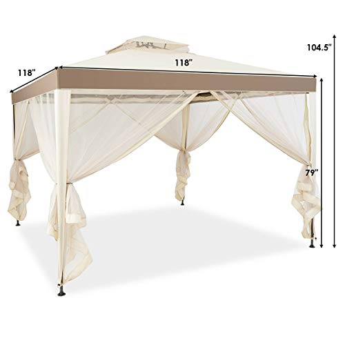 FDInspiration Beige 10x 10 FT Patio Gazebo Tent Shelter Outdoor Canopy Shelter Party Sun Shade w/Mosquito Netting with Ebook - Thumbnail 2