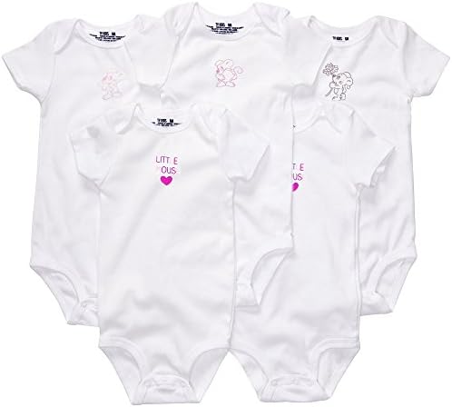 TV KIDS Babies Onesie, Short Sleeve Pajama Bodysuit for Baby Girls 6 Months Old - Pink Little Mouse (5 Count)