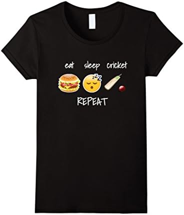 Womens Cricket Player Coach or Fan T Shirt Gift Eat Sleep Cricket Medium Black