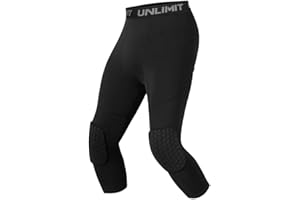 Unlimit for 4-16 yrs, Youth Basketball Pants with Knee Pads, 3/4 Capri Compression Pants for Boys