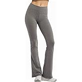 COUVER Women Cotton Bootcut Wide Waist-Band Workout Bootleg Yoga Pants