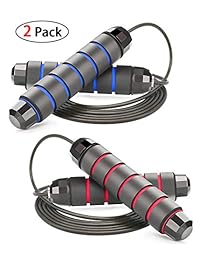 AIZIYUO Jump Rope, Ball Bearings Tangle-  Rapid Speed Cable Skipping Rope, Adjustable Jumping Ropes with Memory Foam Antiskid Handles for Men, Women and Kids - 2 Pack
