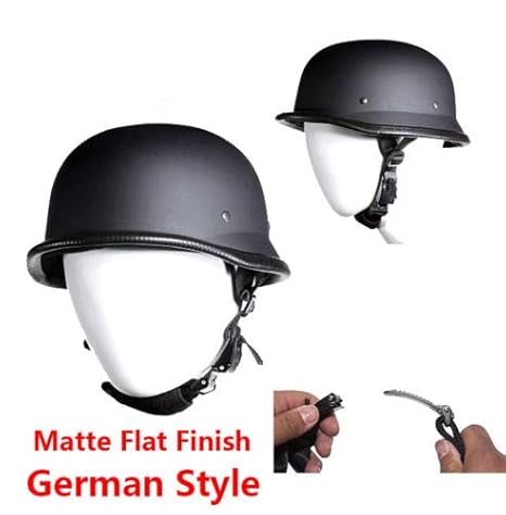 Low Profile Motorcycle Skull Cap German Novelty Matte Flat Skull Cap Helmet W Adjustable Chin Strap
