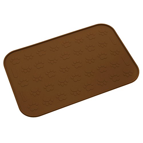 SmithBuilt 19" x 12" Dog Food Mat - Waterproof Non-Slip FDA-Grade Silicone Cat Pet Bowl Feeding Placemat - Brown