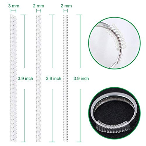 Invisible Ring Size Adjuster for Loose Rings with 3 Sizes Clear Ring Sizer Resizer,Any Rings Spiral Silicone Tightener (Clear)
