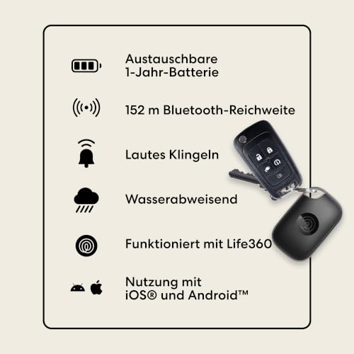 Tile Pro - Leistungsstarker Bluetooth-Tracker, Schlüssel- und Gegenstandsfinder für Schlüssel, Taschen und mehr. iOS- & Android-kompatibel. Handy-Finder. 1er-Pack (Schwarz)