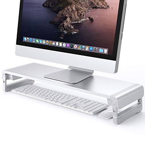 Monitor Stand Riser Aluminum Computer Monitor Stand with 3 Adjustable Height for i’Mac,TV,Computer,Desktop,Laptop,Klearlook Space-Saving Desk Organizer [Silver]