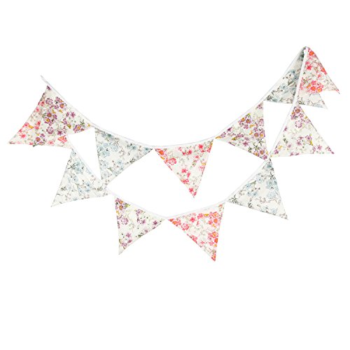5pcs 3.3m Cotton Fabric 12 Triangle Flags Double Sided Pennant Flag Banner for Wedding Birthday Party Decorations Garlands