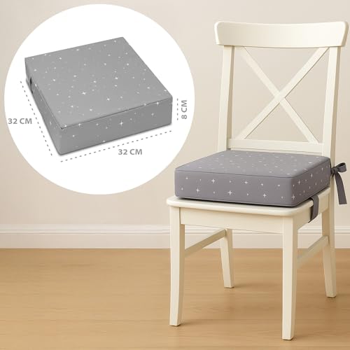 Children's Table Chair Riser 32 x 32 x 8 cm - Cushion with Adjustable Straps and Non-Slip Base for Dining Room - Cover Machine Washable at 30 Degrees Giraffe