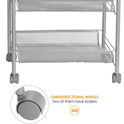 Pstars 3 Tier Space-Saving Mesh Wire Basket Storage Cart with Brake Caster Wheel, Rolling Storage Shelves, Multifunctional Tools Cart for Kitchen, Garage, Bathroom, Patio, Courtyard, Dining Room ... - Thumbnail 2