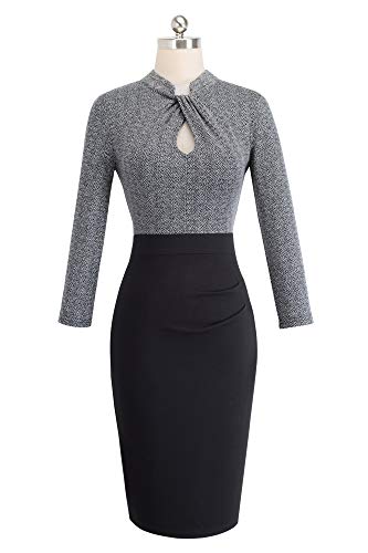 HOMEYEE-Damen-Vintage-Stehkragen-Kurzarm-Bodycon-Business-Bleistift-Kleid-B430