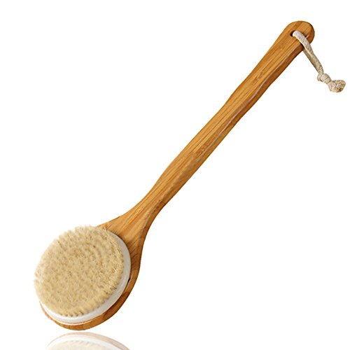 AHYUAN Bath Body Brush 100% Natural Boar Bristle Dry Skin Scrub Brush With 15.7" Long Wooden Handle for Dry Brushing and Shower Cellulite & Exfoliating (Natural Bristles) - Thumbnail 5