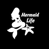 Mermaid Life Starfish Decal Vinyl Sticker|Cars Trucks Vans Walls Laptop| White |5.5 x 5.5 in|LLI250