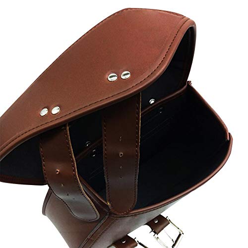 Fancystar 1 Pair Motorcycle Saddle Bags Pannier Bag Waterproof PU Leather Side Case for Harley Sportster Softail Honda Suzuki Yamaha Cruiser, Brown/Black - Thumbnail 3