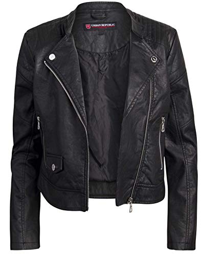 Urban Republic Women Faux Leather Moto Biker Jacket with Studded Detailing (Black 2, Medium)' - Thumbnail 2