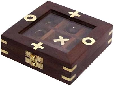 APS Craft Wooden Tic Tac Toe and Crosses and Solitaire Board Game, Brown