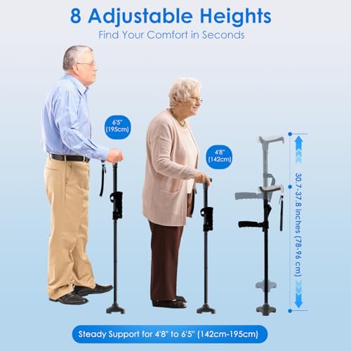 Adjustable Walking Cane for Women & Men for Stability, Self Standing Cane with Second Handle for Standing, Foldable Collapsible Folding Cane, Walking Sticks for Seniors & Adult