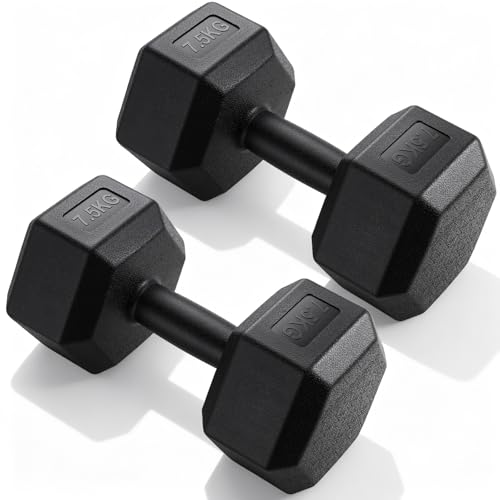 Set de Mancuernas Hexagonales， 10 kg/20lb , 15 kg/30lb y 20 kg/40lb， Set de Mancuernas de Hierro Fundido con Recubrimiento de Caucho, Mango Antideslizante . Ideales para Tonificación, Fuerza y Resistencia.