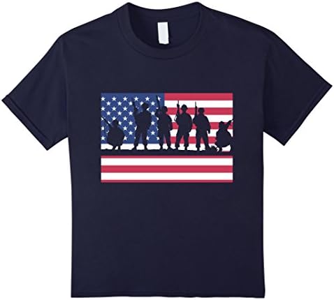 Kids Soldier Patriotic American Flag T-Shirt 8 Navy