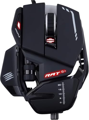 Mad Catz R.A.T. 6+ Gaming-Maus USB – Ergonomisch mit 11 programmierbaren Tasten – PixArt 3360 Sensor 12.000 DPI – Schwarz mit RGB LED & Anpassbarer Da