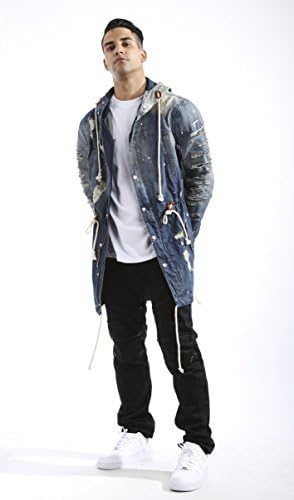 URBANMANIA Hipster Hip Hop Men's Fish tail Style Denim Parka Jacket (L, MD TINT BLUE)