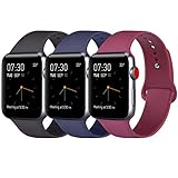 Pack 3 Compatible with Apple Watch Band 42mm, Soft Silicone Band Compatible iWatch Series 4, Series 3, Series 2, Series 1 (Black/Navy Blue/Wine Red, 42mm/44mm-M/L)