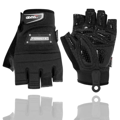 Cestus TrembleX5, Fingerless Anti Vibration Tactical Glove, Silicone Gel Padded Palm (Black, 1