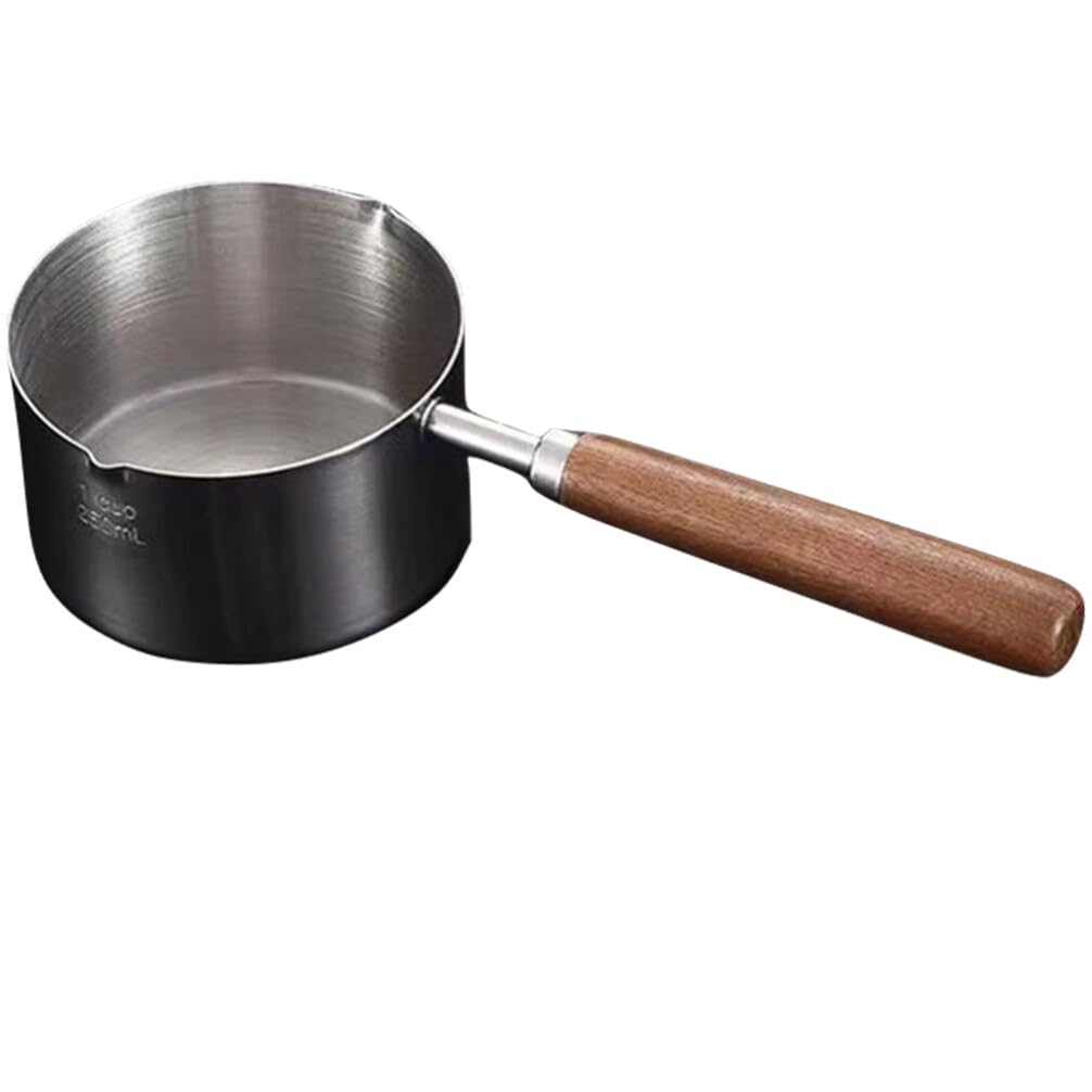 BESTonZON Small Saucepan Stainless Steel Milk Pot Saucepan Metal Boiler Pot Nonstick Boiling Egg Pot with Wood Handle for Melting Chocolate Wax Candy Candle Making Kitchen Ladle 250ml