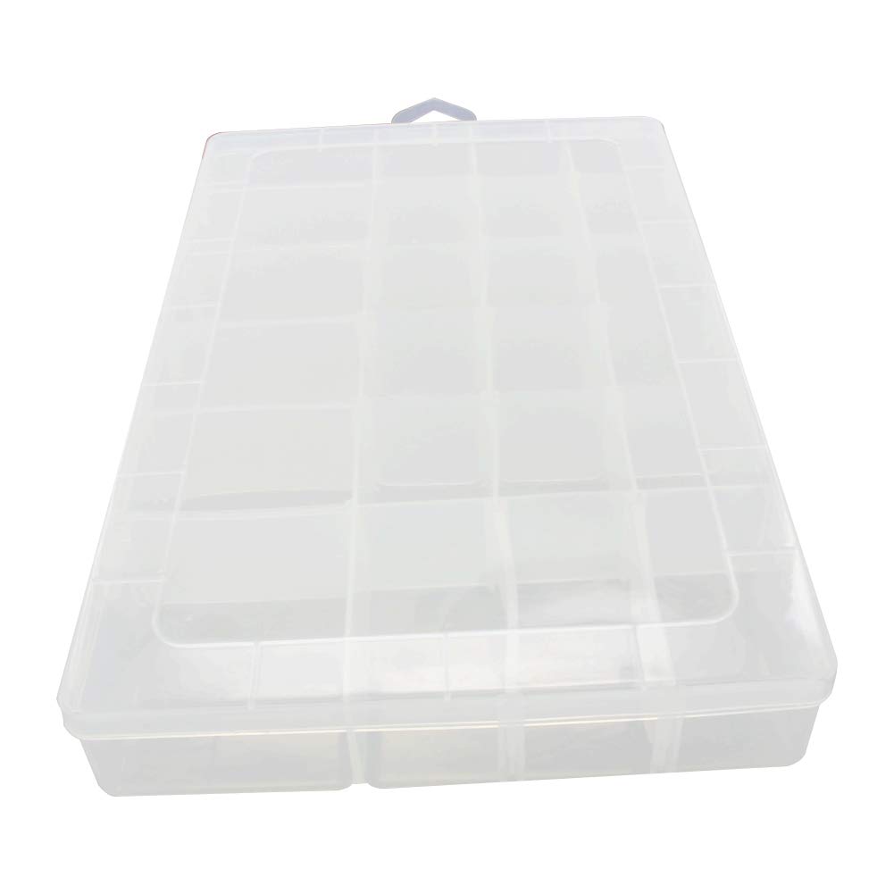 MroMax Component Storage Box - Plastic Electronic Component Containers Tool Boxes Clear White Movable Partition Double Buckles 28 Grids 345x215x45mm 1 Pcs