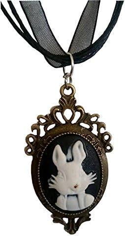 Alice in Wonderland White Rabbit Cameo Pendant on a Black Ribbon Choker