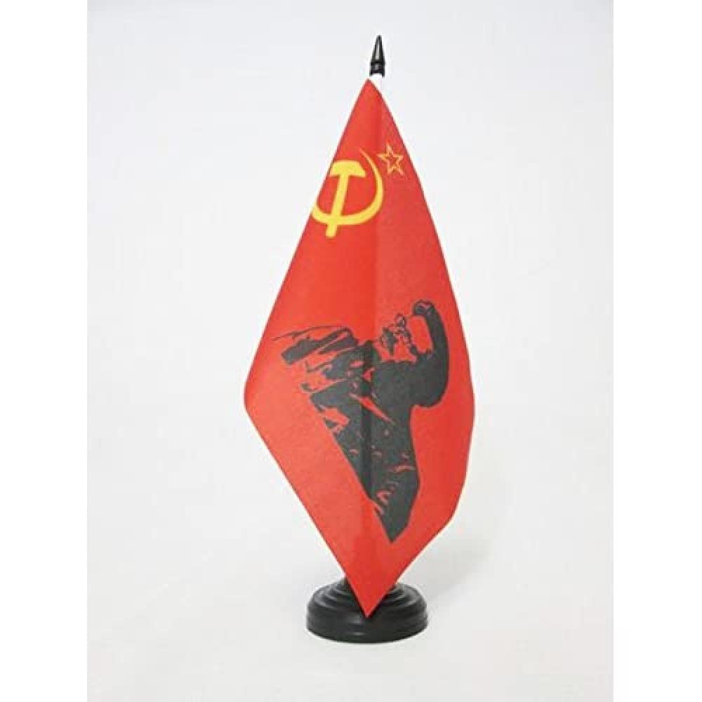 AZ FLAG USSR with Trotsky Table Flag 5'' x 8'' - Soviet Union communist Office Decoration 100% Polyester 21 x 14 cm - Mini Desk Flag with Pole and Black Plastic Base