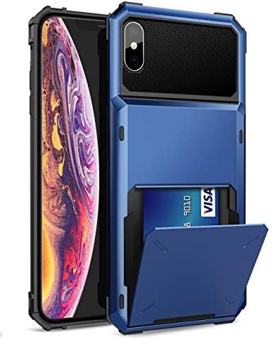 ELOVEN Case for iPhone X/XS Case,[Card Slot][Shock Absorption Cover] Wallet Card Holder Hidden Credit Card ID Cover Heavy Duty Drop Protection Rugged Bumper Protective for iPhone X/XS,Navy Blue