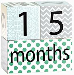 Milestone Blocks | Baby Age Photo Prop | Baby Gift in Grey Green Blue Yelllow Combination
