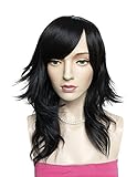 Namecute Black Curly Wig Synthetic Mid-Length Side Bang Wigs for Women
