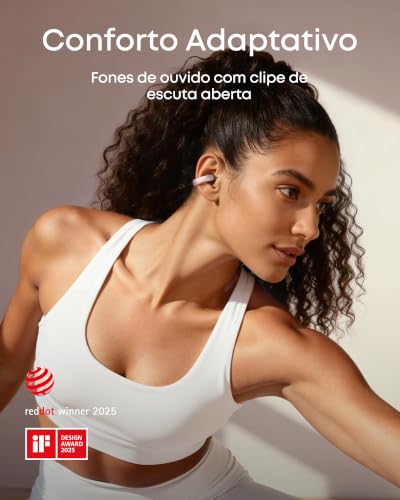 soundcore AeroClip da Anker, Fones de Ouvido Bluetooth Abertos, Clip-On, Conforto Adaptativo, Chamadas Claras com 4 Microfones e IA, Ajuste Estável, Drivers de 12mm para Graves Potentes, Rosa