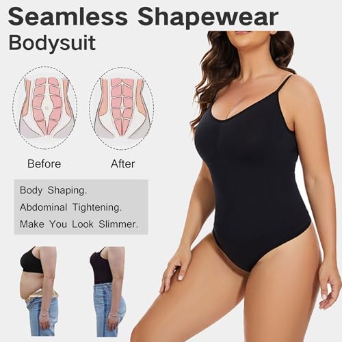 COMLORVEI 2 PIECE WOMEN’S SHAPEWEAR BODYSUITS TUMMY CONTROL SEAMLESS THONG V NECK SLEEVELESS FULL BODY SKIMS SHAPER TANK TOP