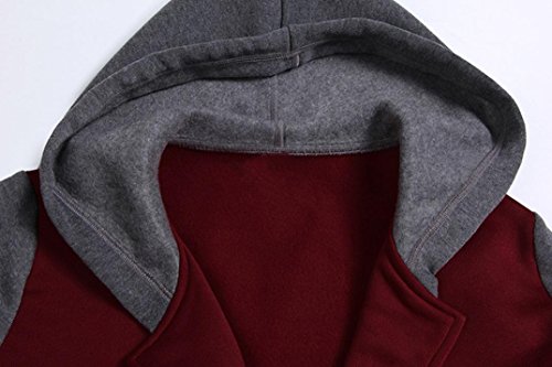 Minisoya Women's Casual Hoodie Sweatshirt Ladies Hooded Coat Jacket Button Outwear Overcoat (Wine Red, L) - Thumbnail 4