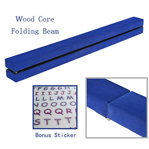 PreGymnastic Wood Core Folding Floor Balance Beam 8 Ft with Handles & Carry Bag, Bonus Shining Sticker inside