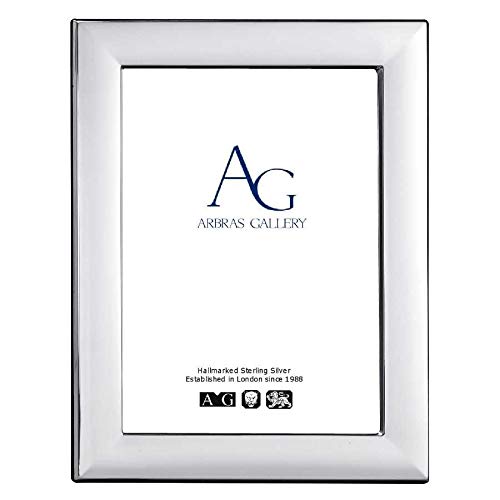 Arbras Gallery AG Sterling Silver Plain Frame for photograph 5"x 3.5" with Wood Back can stand portrait or landscape