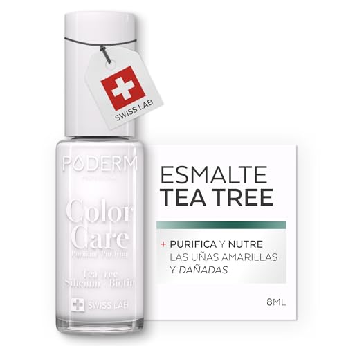 Esmalte Cuidado para Uñas con Tea Tree - Blanco French | Swiss Lab - 8ML | Enriquecido con Tea Tree, Silicio & Biotina | Purifica, Aclara & Nutre las Uñas Amarillas | Creado por una Podóloga