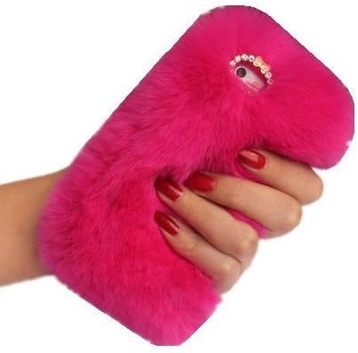 Yzhen @ Iphone 5S SE Rabbit Fur Case,Winter Soft Warm Plush Rabbit Hair Fur Case with Cute Bowknot Handmade Decorative Case For Iphone 5S SE, (hot pink)