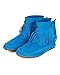 Nature Breeze CB24 Women Suede Fringe Moccasin Flat Ankle Boot - Blue