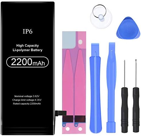 2200mAh Battery Replacement Compatible with iPhone 6,High Capacity Li-Polymer Rechargeable Battery with Complete Repair Tool Kit Adhesive and Instructions - 24 Months Warranty