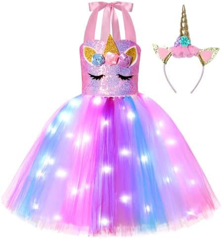 Amazon.com: KAKALVER Unicorn Costume for Girls LED Light Up Unicorn Dress  for Halloween Dress Up Unicorn Birthday Decorations Gifts : Clothing, Shoes  & Jewelry