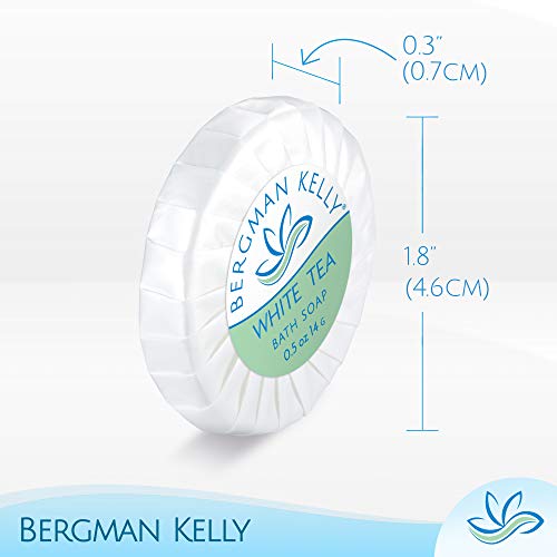BERGMAN KELLY Travel Soap Bars (White Tea, 0.5 oz, Round 100PK), Travel Size Luxury Bulk Hotel Bar Soap; Mini Individually Wrapped Soap Hotel Toiletries for Airbnb, Motel, Guest Bathroom