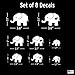 Elephant Family Car Stickers - Set of 8 White Elephants for Car Window - 2 Adults 6 Children 8 Decals Animal