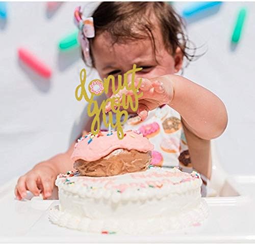 Topfunyy Double Sided Gold Glitter Donut Grow Up Cake Topper for Baby Shower Kids First Birthday Party Decorations - Image 5