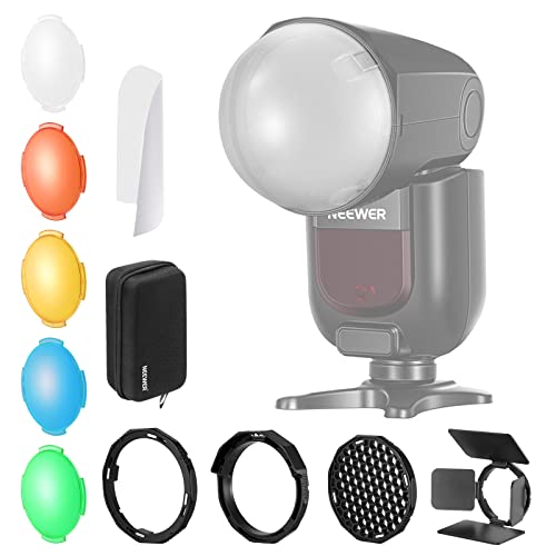 NEEWER Rundkopf Blitzzubehör Kit für Z2 Z1 Speedlite, inkl. Schutztür, Gitter, Filter, Dome Diffusor, Diffusorplatte, Bounce Diffusor, GM-M1