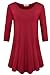 JollieLovin Womens 3/4 Sleeve Loose Fit Swing Tunic Tops Basic T Shirt(1X,Wine Red)